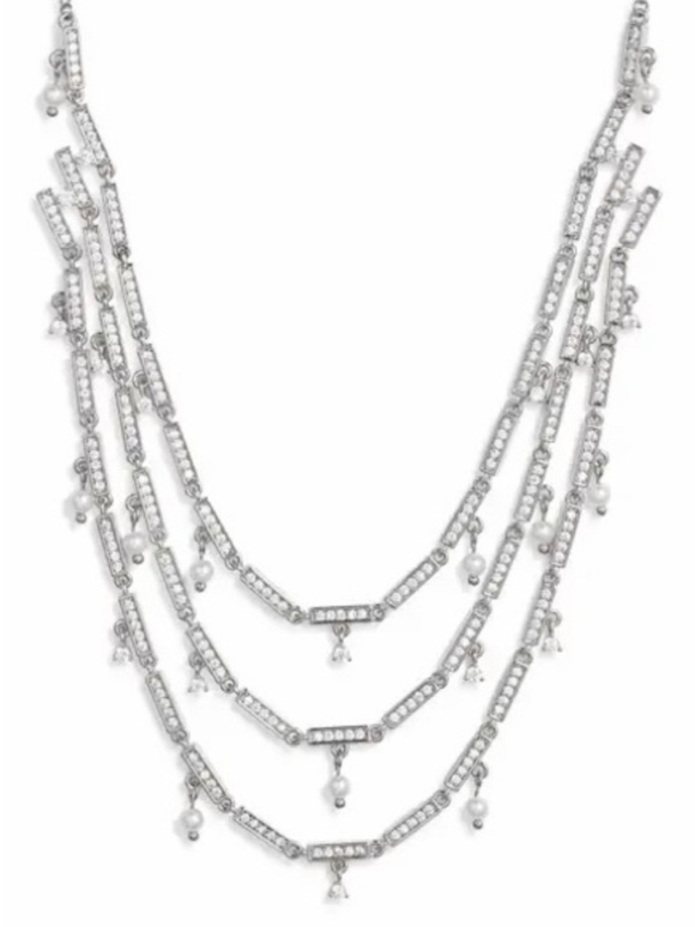 Nordstrom Silver-Tone Multi-Strand Crystal and Pearl Draped Necklace🆕